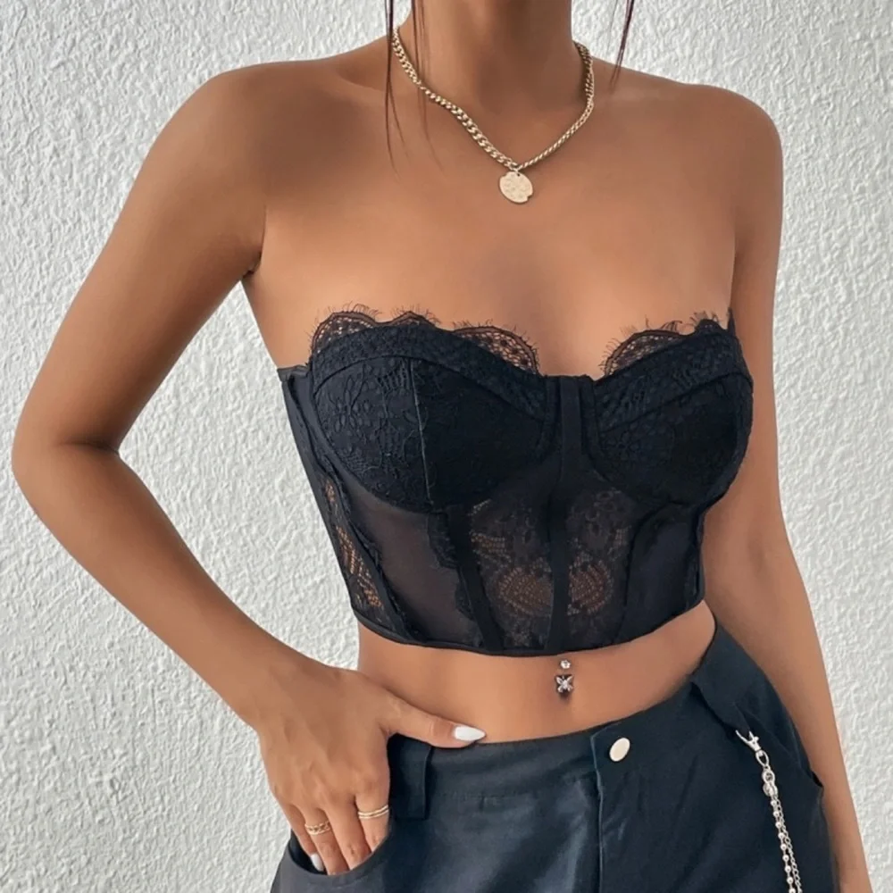 Black Lace Bustier Top - Picture 3 of 5